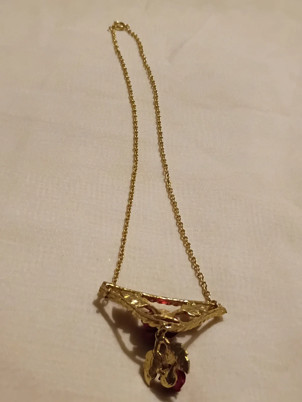 Gold-Tone Necklace with Red Rose Pendant - Women's Jewelry